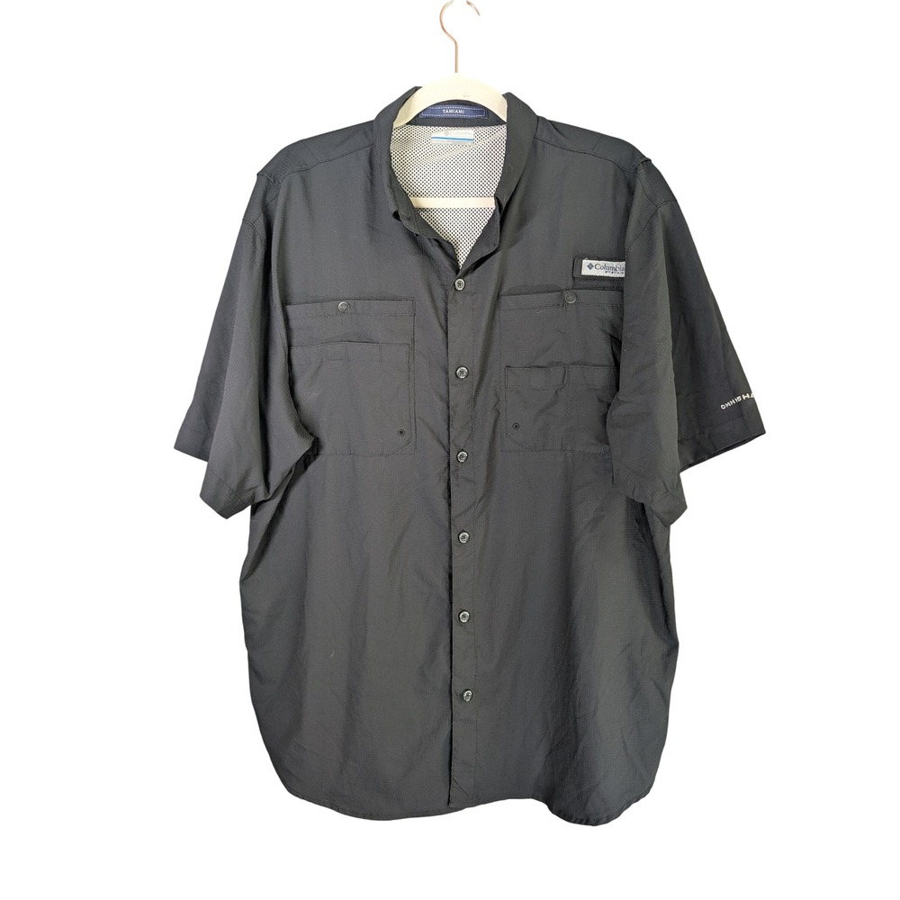 Columbia PFG Mens L Black Tamiami II Fishing UPF 40